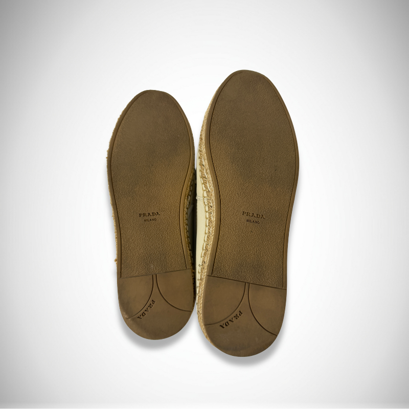 Prada Vintage Leather Bow Espadrille Beige Flats thumbnail