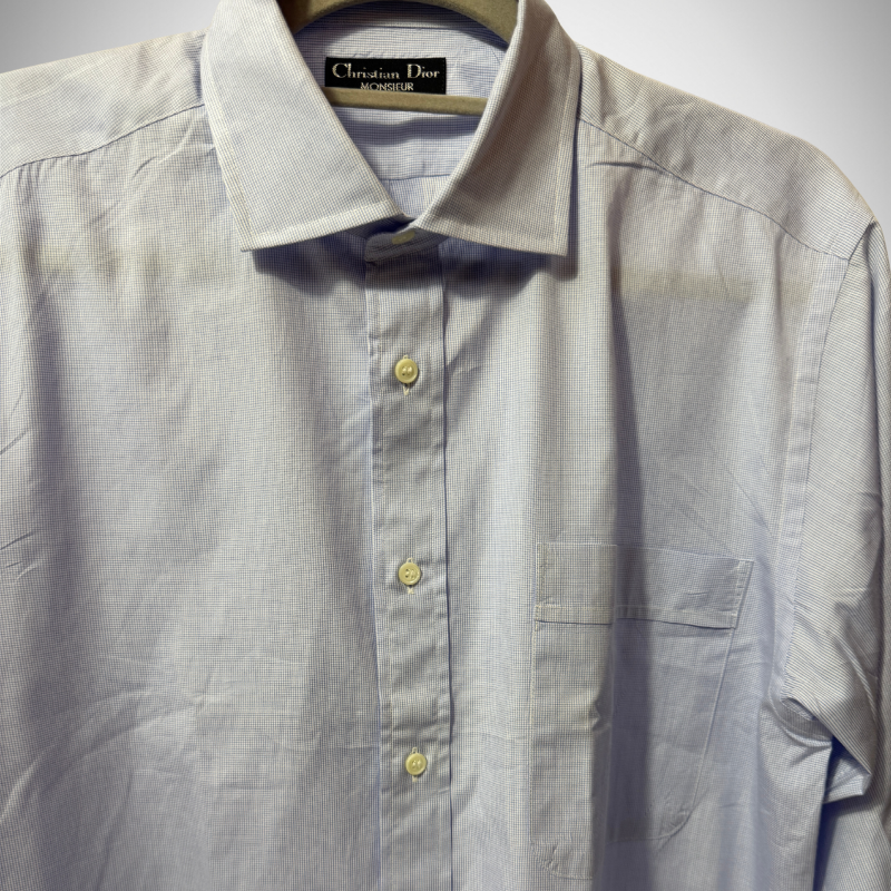 Christian Dior Vintage Monsieur Long-Sleeve Fine Stripe Dress Shirt in Light Blue alternate view