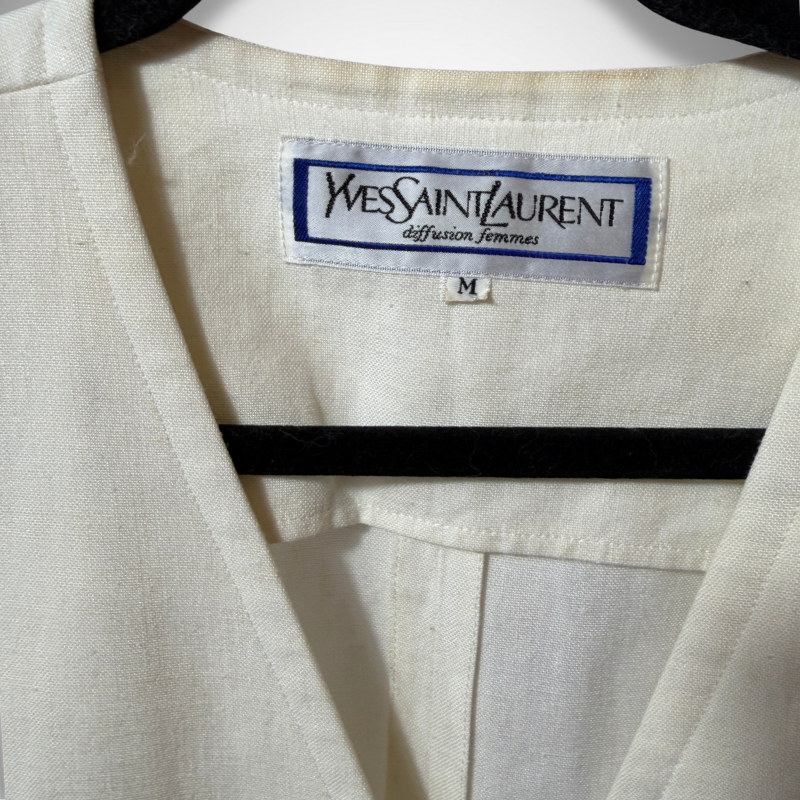 Yves Saint Laurent Vintage Diffusion Femmes Short-Sleeve Double-Breasted Linen Cream Blazer Jacket thumbnail