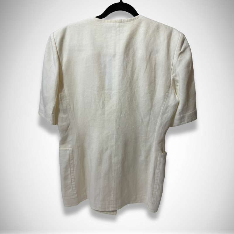 Yves Saint Laurent Vintage Diffusion Femmes Short-Sleeve Double-Breasted Linen Cream Blazer Jacket thumbnail