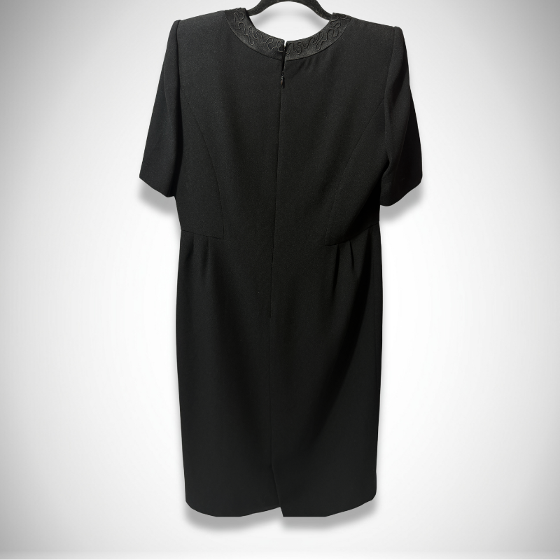 Givenchy Vintage Hi-Formal Embroidered Neckline Short-Sleeve Dress in Black thumbnail