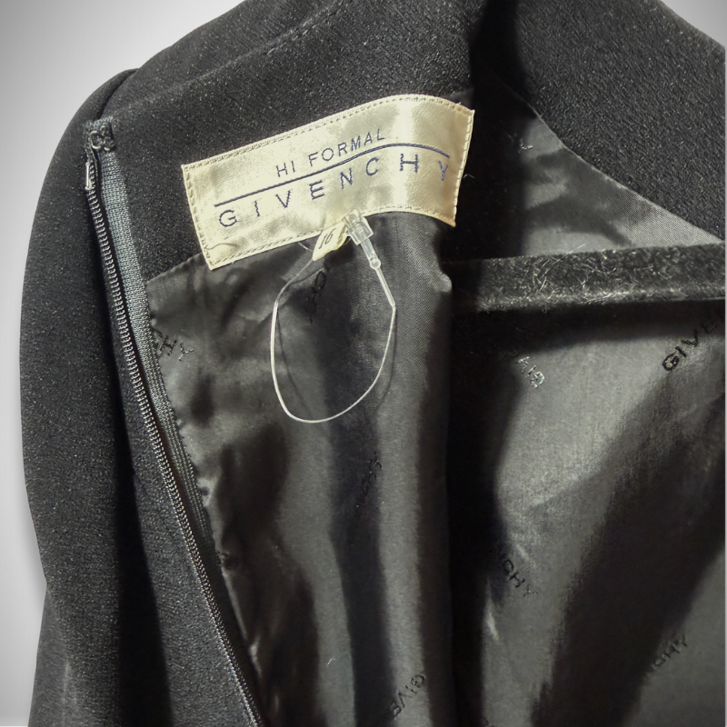 Givenchy Vintage Hi-Formal Embroidered Neckline Short-Sleeve Dress in Black thumbnail