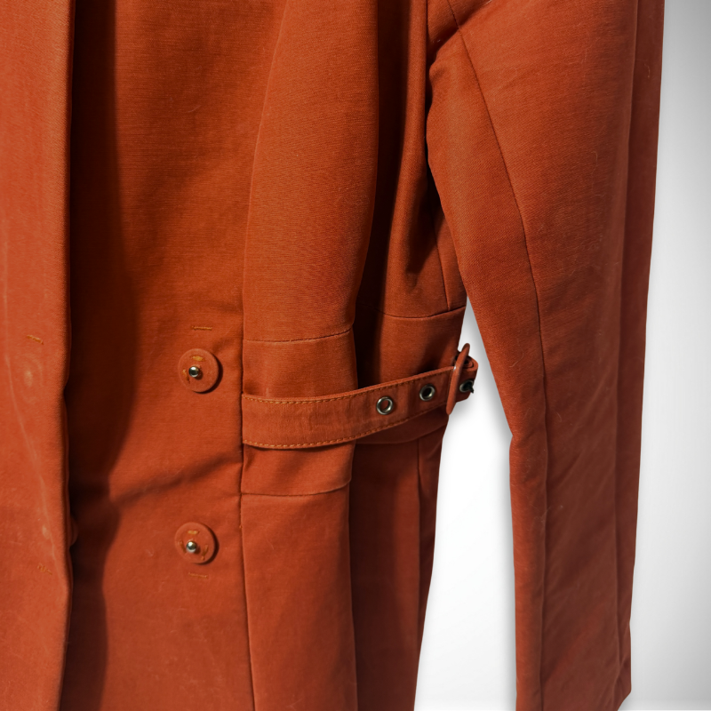 See by Chloé Rare Vintage Cut-Out High-Neck Double-Breasted Cotton Trench Coat in Rust Terracotta thumbnail