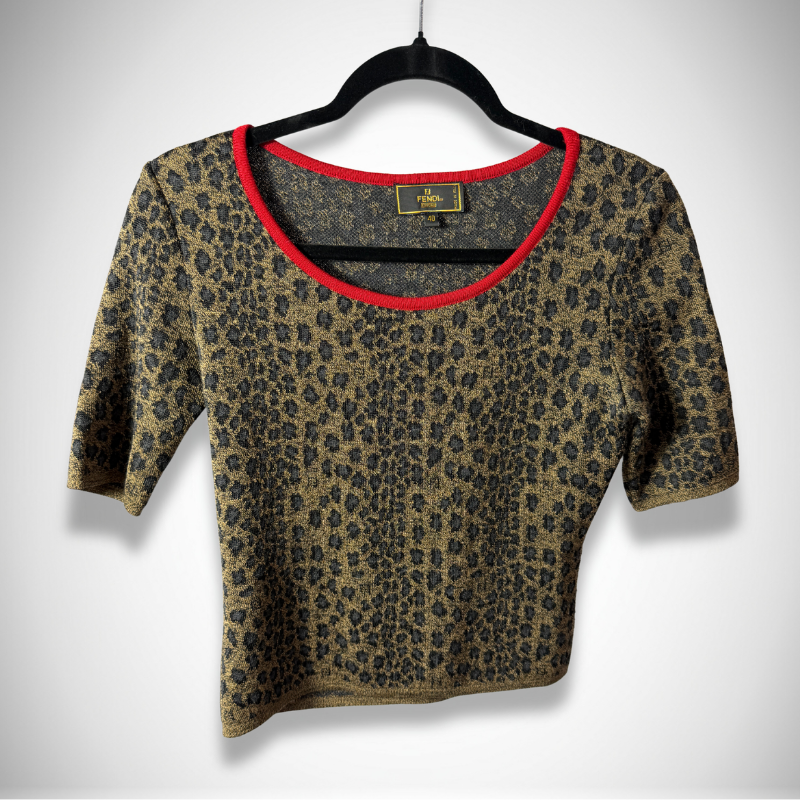 Fendi Vintage Maglia Leopard Metallic Knit Twin Set Cardigan & Shell Top thumbnail