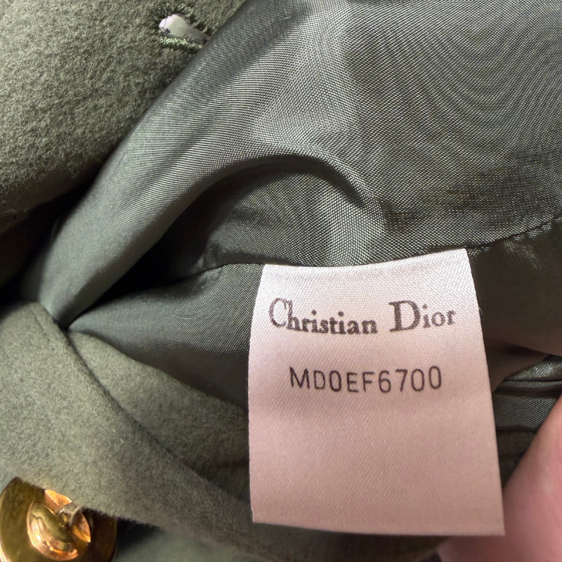 Christian Dior Vintage Olive Green Wool Shawl Collar Coat with CD Logo Buttons thumbnail