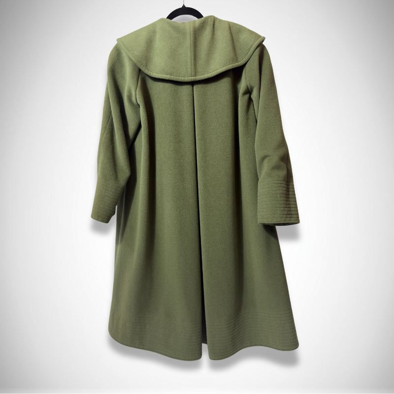 Christian Dior Vintage Olive Green Wool Shawl Collar Coat with CD Logo Buttons thumbnail