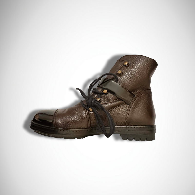 Chanel Grained Leather Patent Cap-Toe Combat Ankle Boots alternate view