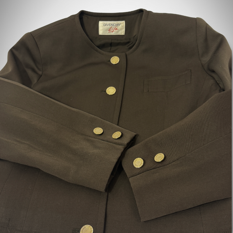 Givenchy Vintage Givenchy Life Collarless Crop Jacket & Skirt Suit Set in Brown thumbnail
