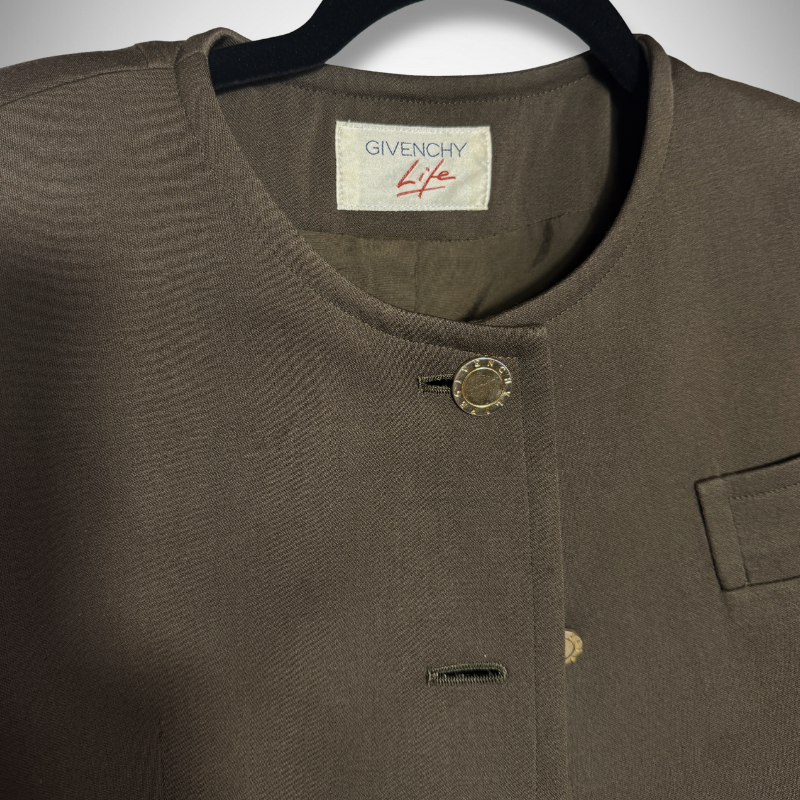 Givenchy Vintage Givenchy Life Collarless Crop Jacket & Skirt Suit Set in Brown thumbnail