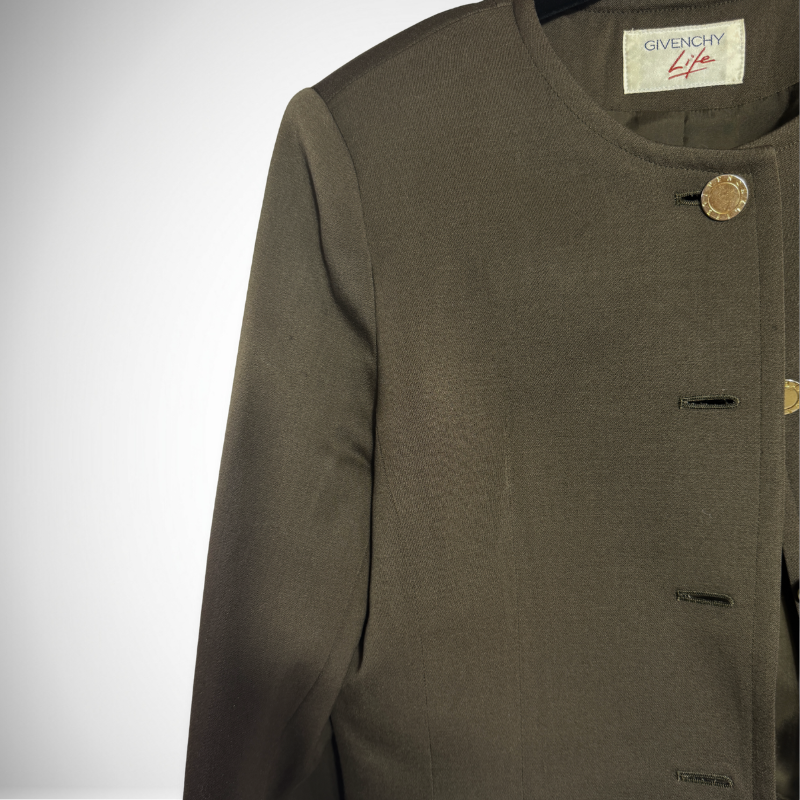 Givenchy Vintage Givenchy Life Collarless Crop Jacket & Skirt Suit Set in Brown thumbnail