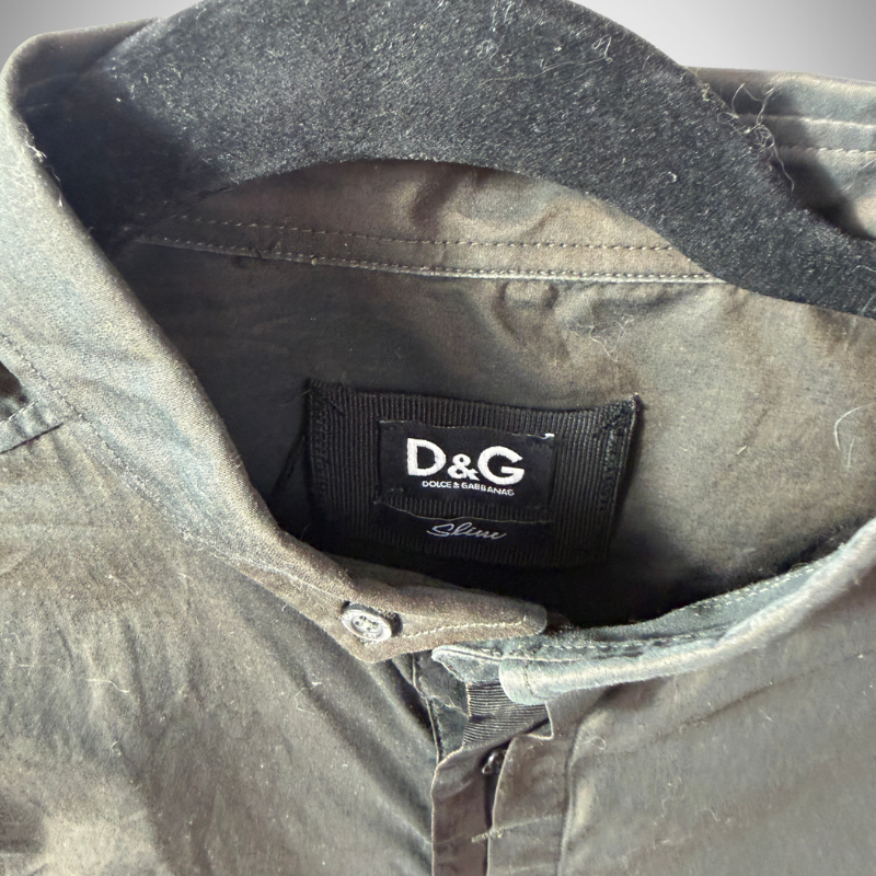 D&G Dolce & Gabbana Vintage Slim-Fit Ruched Placket Dress Shirt in Dark Grey thumbnail
