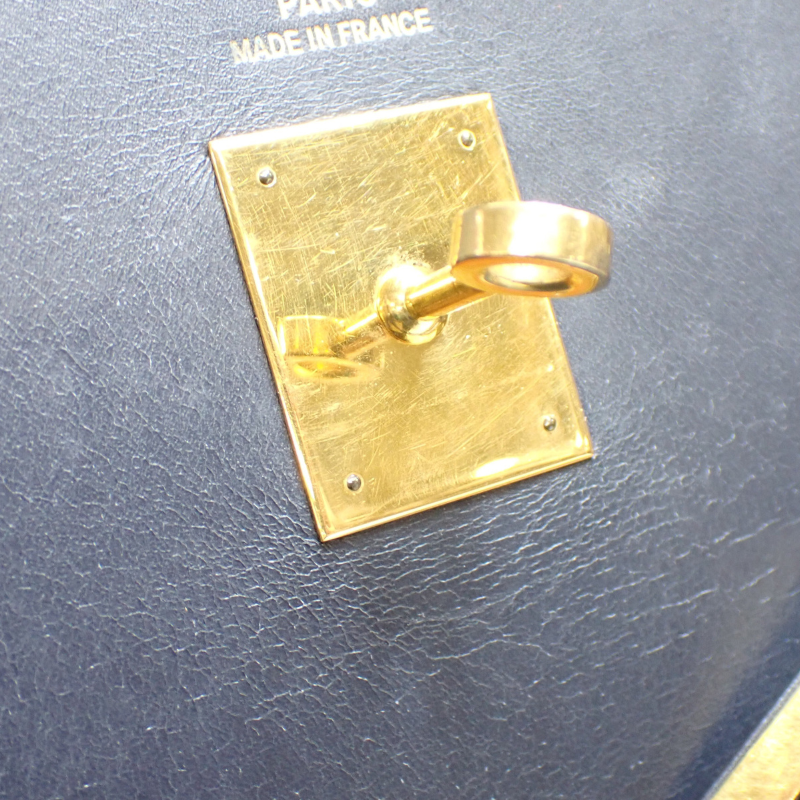 Hermès Vintage Kelly 35 Navy Box Calf Leather Handbag Gold Hardware thumbnail