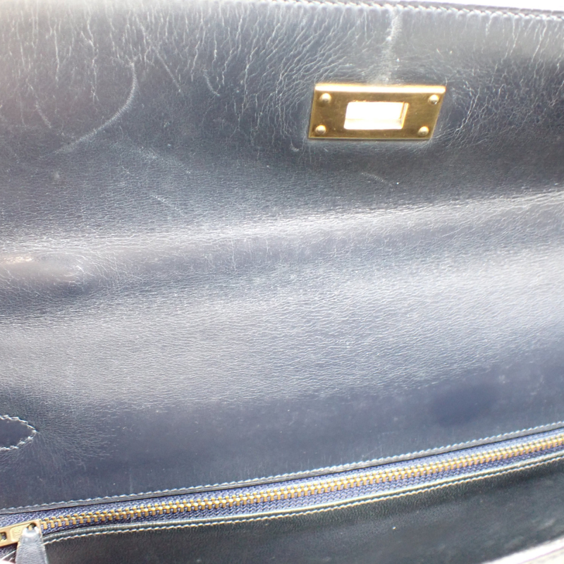 Hermès Vintage Kelly 35 Navy Box Calf Leather Handbag Gold Hardware thumbnail