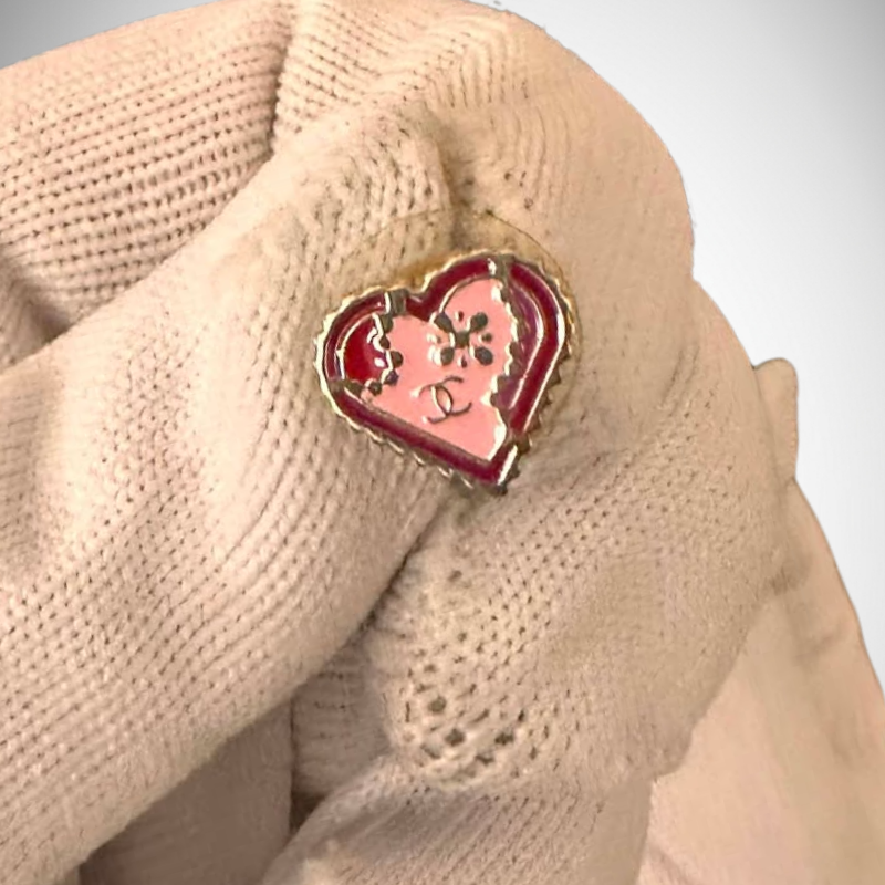 Chanel Vintage CC Clover Enamel Scalloped Heart Stud Earrings alternate view