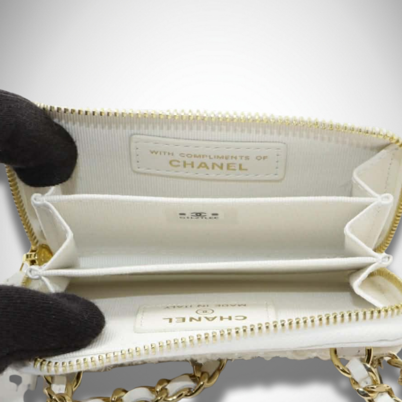 Chanel Beauté Rare VIP Wallet on Chain Bow White Tweed Gold Hardware thumbnail