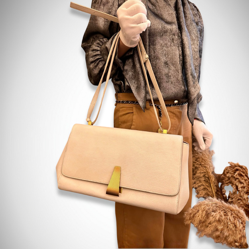 Bottega Veneta Palmellato Grained Calfskin Leather BV Angle Shoulder Bag in Cream/Ivory alternate view