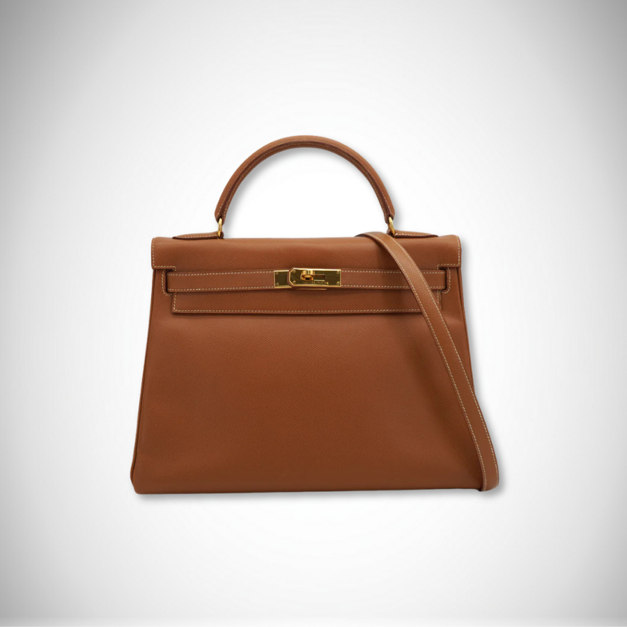 Hermès Vintage Archival Kelly 32 Retourne Gold Courchevel Leather ☐A Gold Hardware alternate view