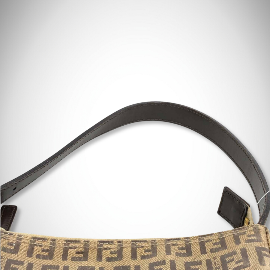 Fendi Vintage Zucchino FF Monogram Canvas Enamel Hand Bag in Tobacco Brown thumbnail
