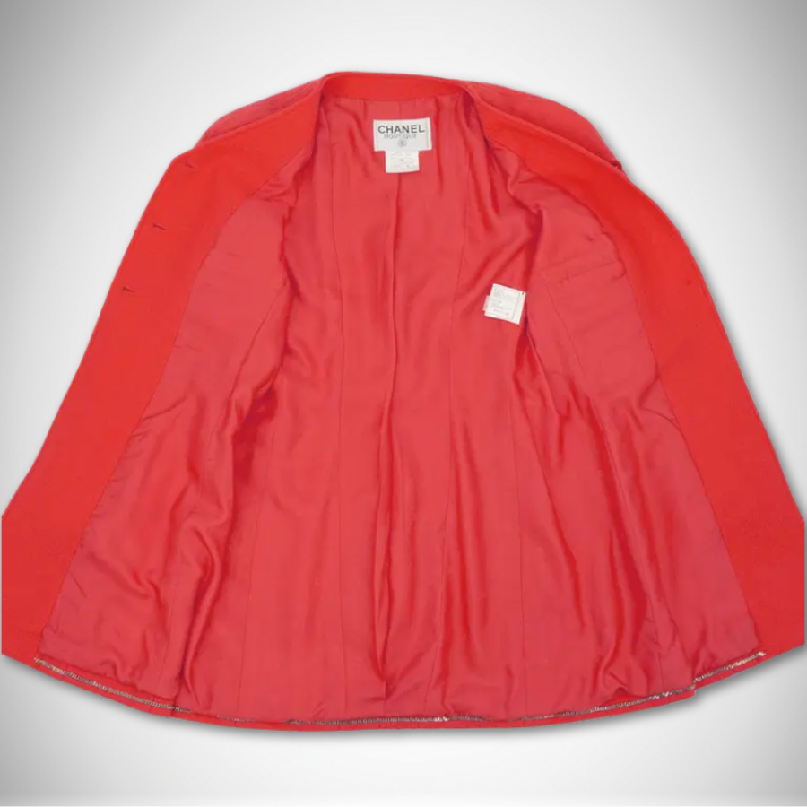 Chanel Vintage Red Wool Coco Button Tweed Coat 1996 (Size 40) alternate view