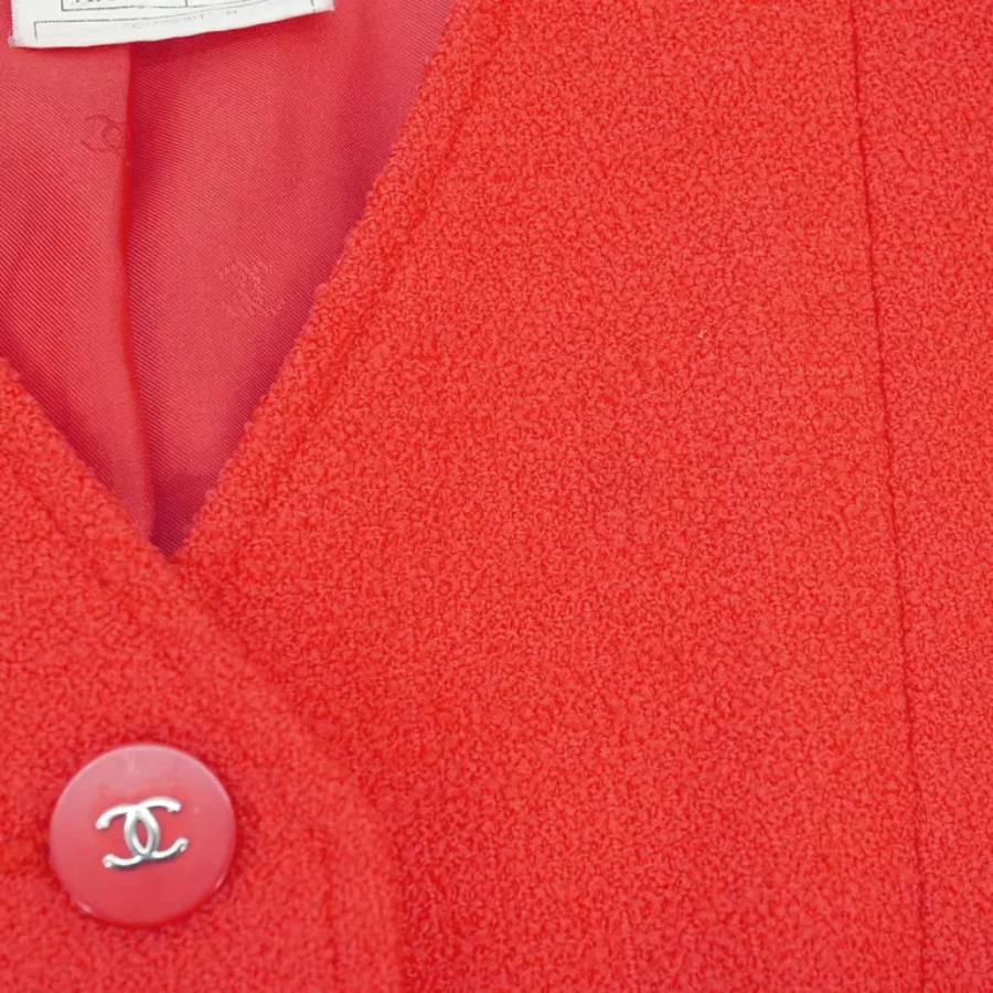 Chanel Vintage Red Wool Coco Button Tweed Coat 1996 (Size 40) thumbnail