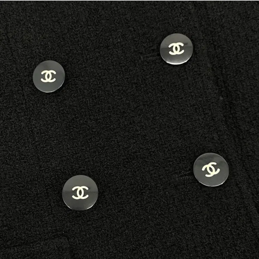 Chanel Vintage Black Wool 1995 Runway Logo Coco Button Tweed Jacket – FR 38 thumbnail