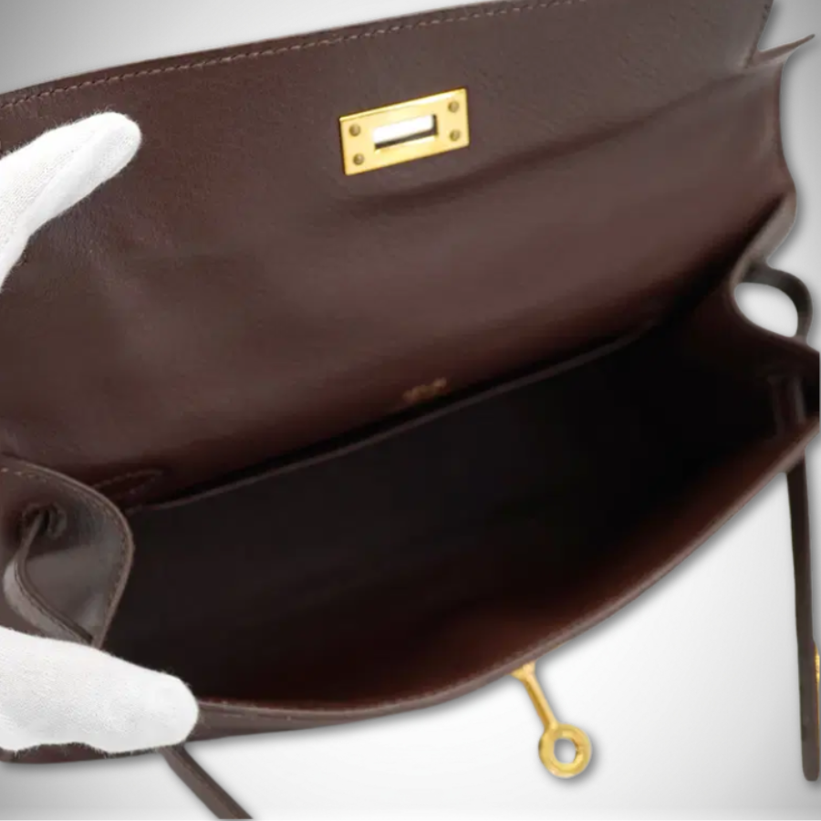 Hermès Kelly Pochette Sellier Havane Evergrain Palladium Hardware Square J (2006) thumbnail