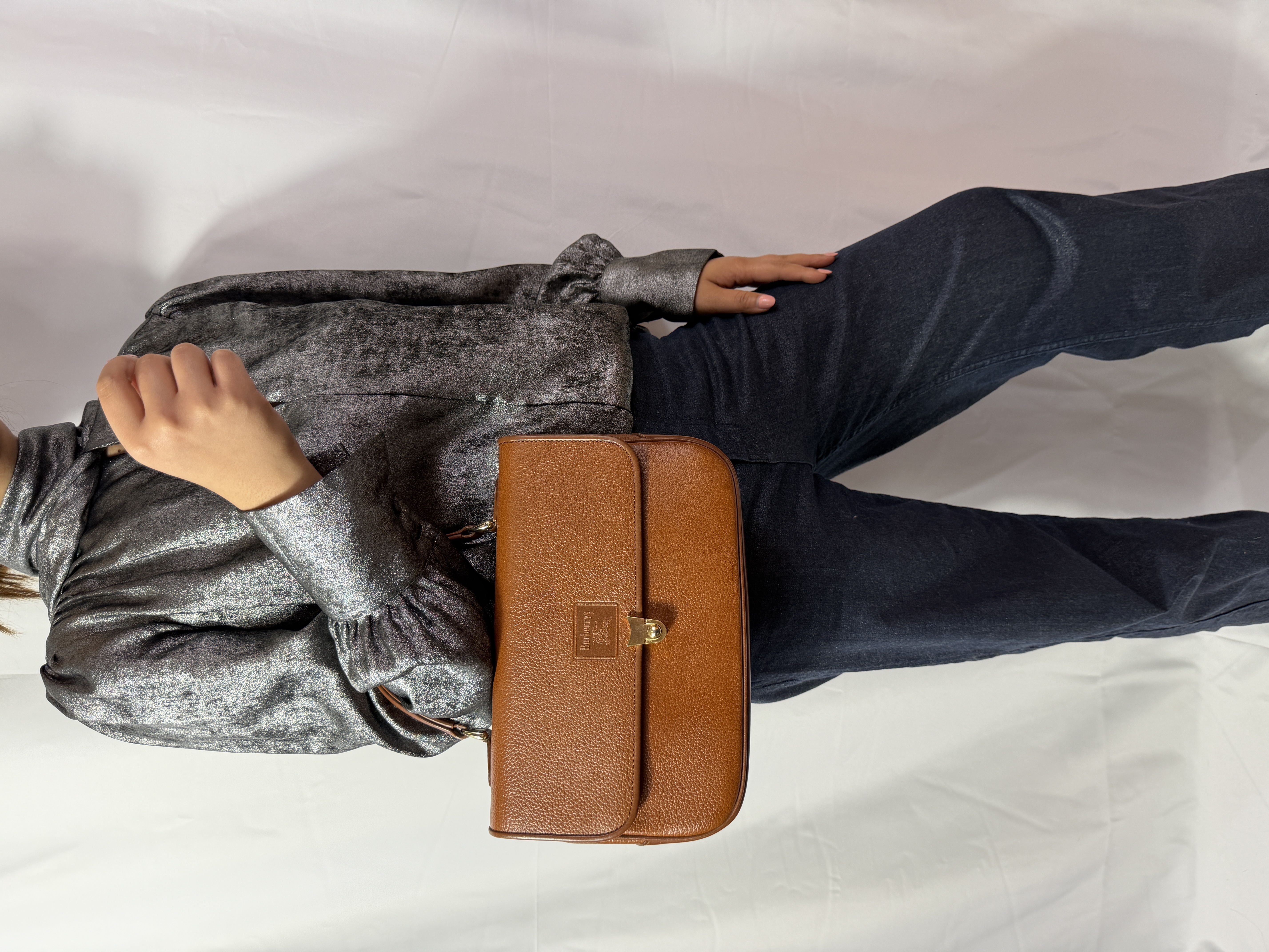 Burberrys Vintage Pebbled Leather Flap Top Handle Bag thumbnail