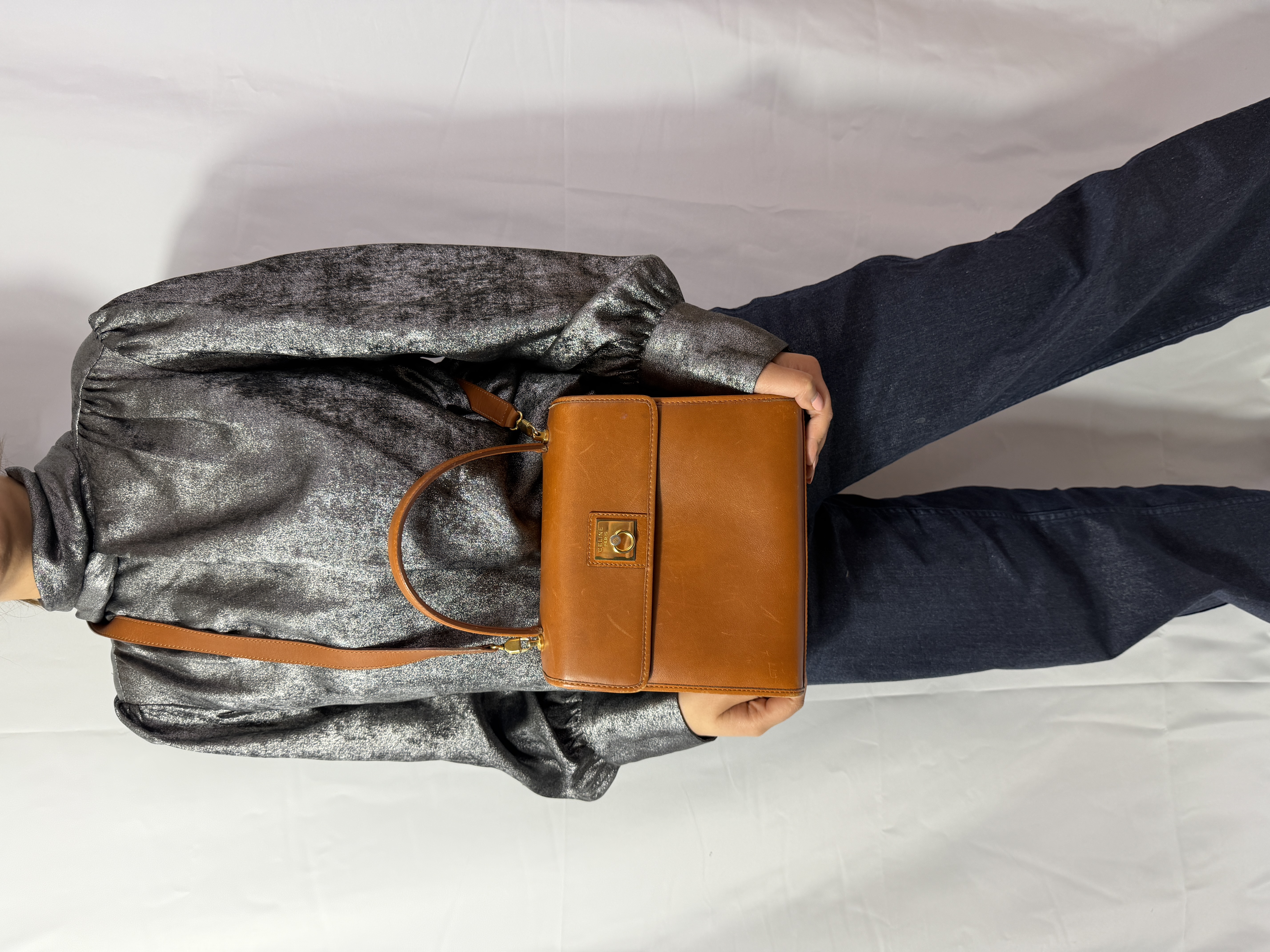 Celine Vintage Box Leather Ring Clasp Top Handle Bag thumbnail