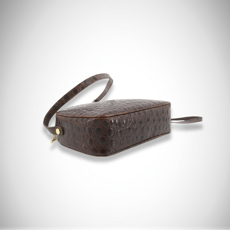 Vintage Ferragamo Vara Croc-Embossed Leather Half-Moon Crossbody Bag thumbnail