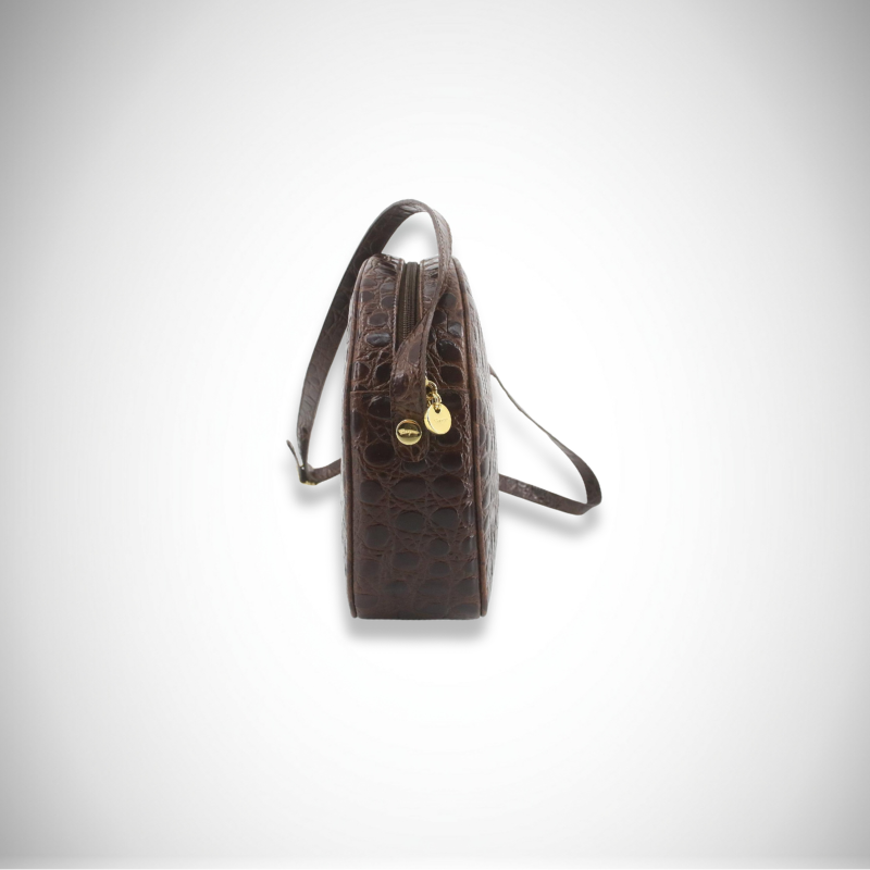 Vintage Ferragamo Vara Croc-Embossed Leather Half-Moon Crossbody Bag thumbnail