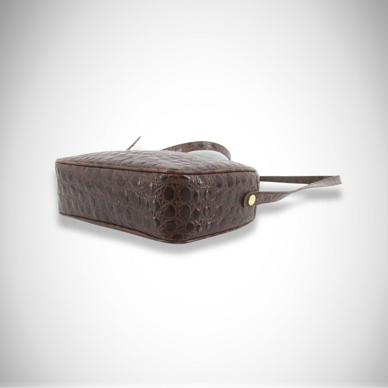 Vintage Ferragamo Vara Croc-Embossed Leather Half-Moon Crossbody Bag thumbnail