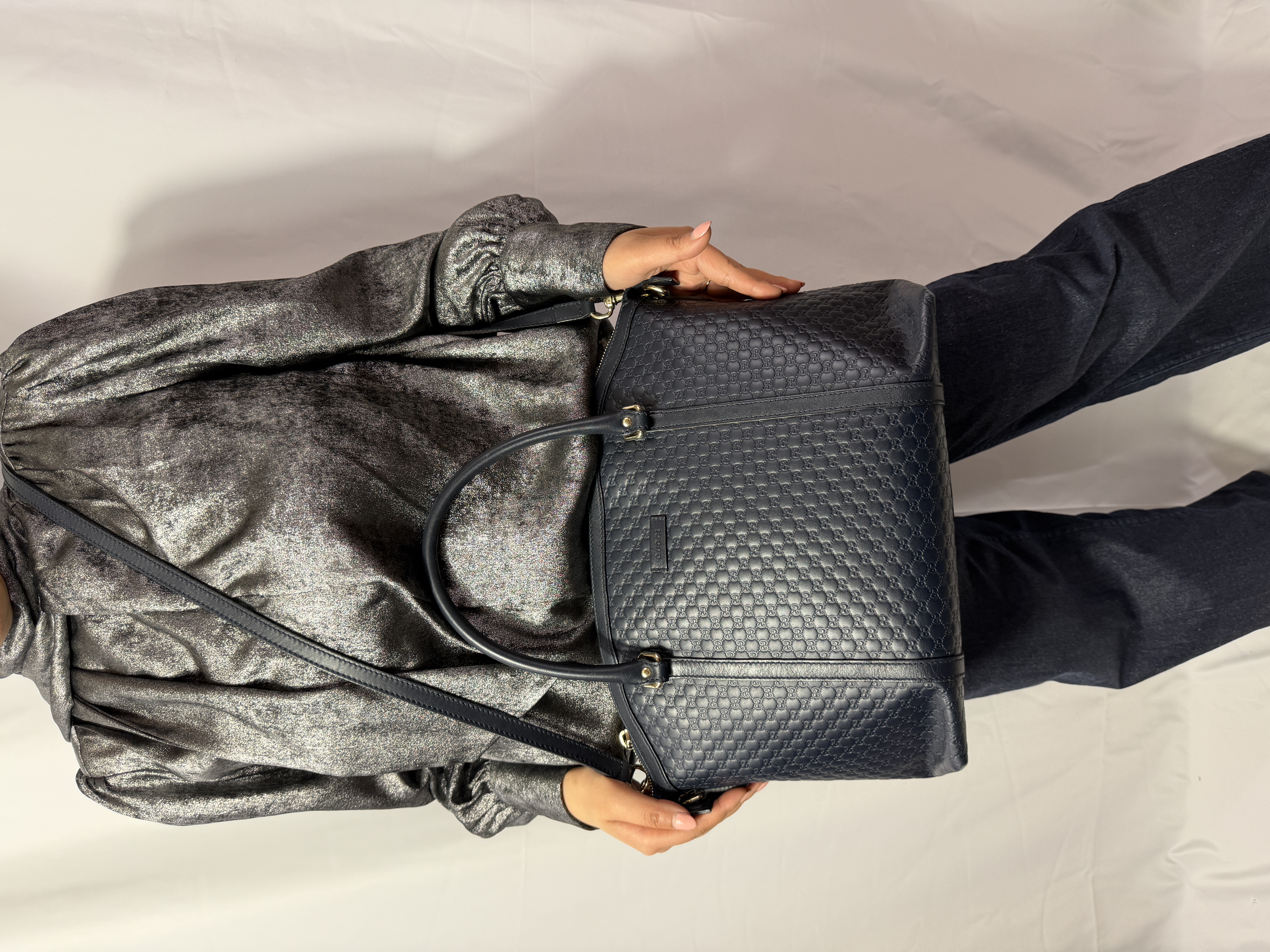 Gucci Micro Guccissima Leather 2 Way Tote Bag Navy Blue 449657 thumbnail