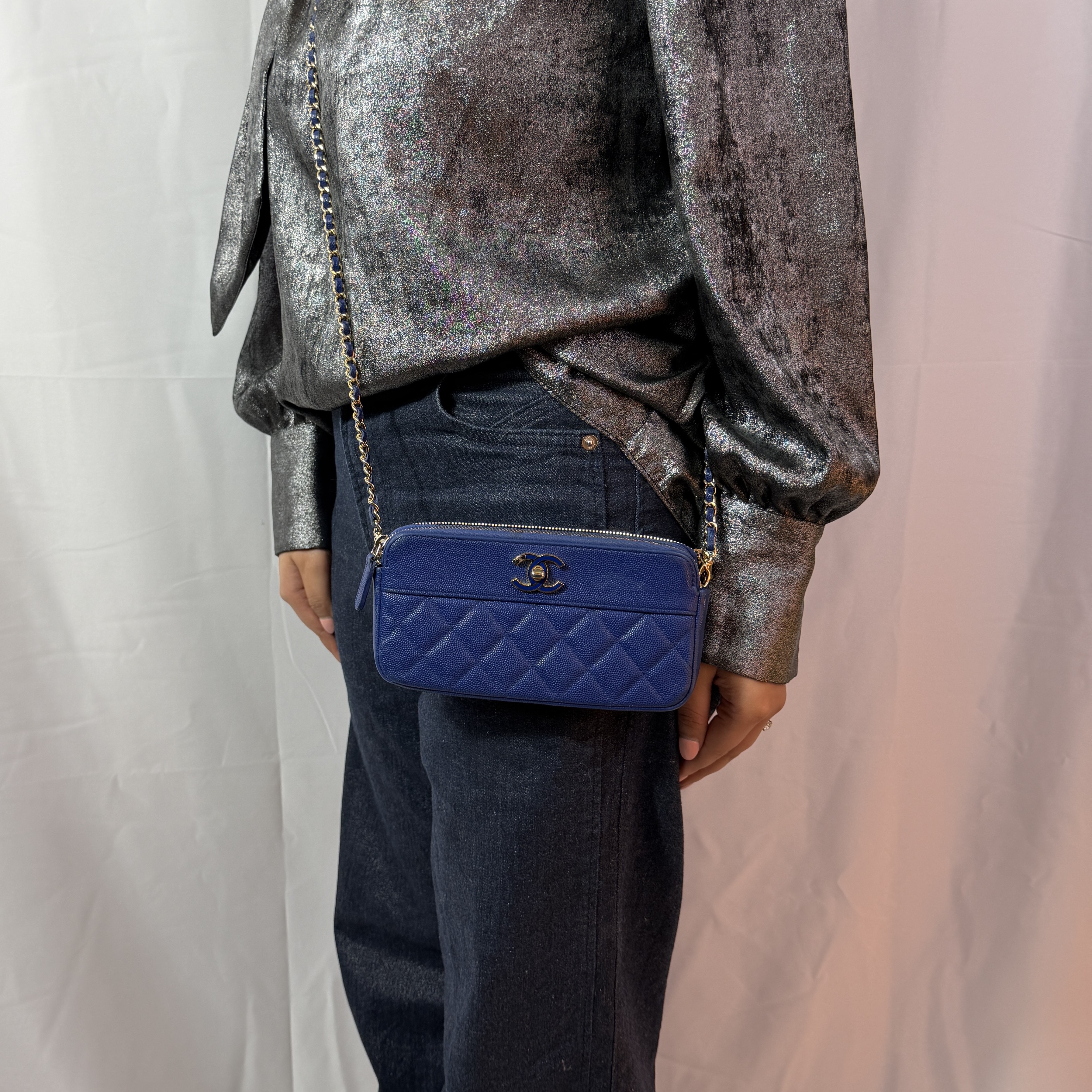 Chanel Caviar Quilted Small Clutch in Light Blue thumbnail