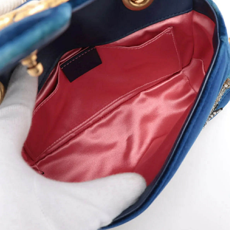 Gucci Velvet Matelassé Embroidered Mini GG Marmont Shoulder Bag thumbnail