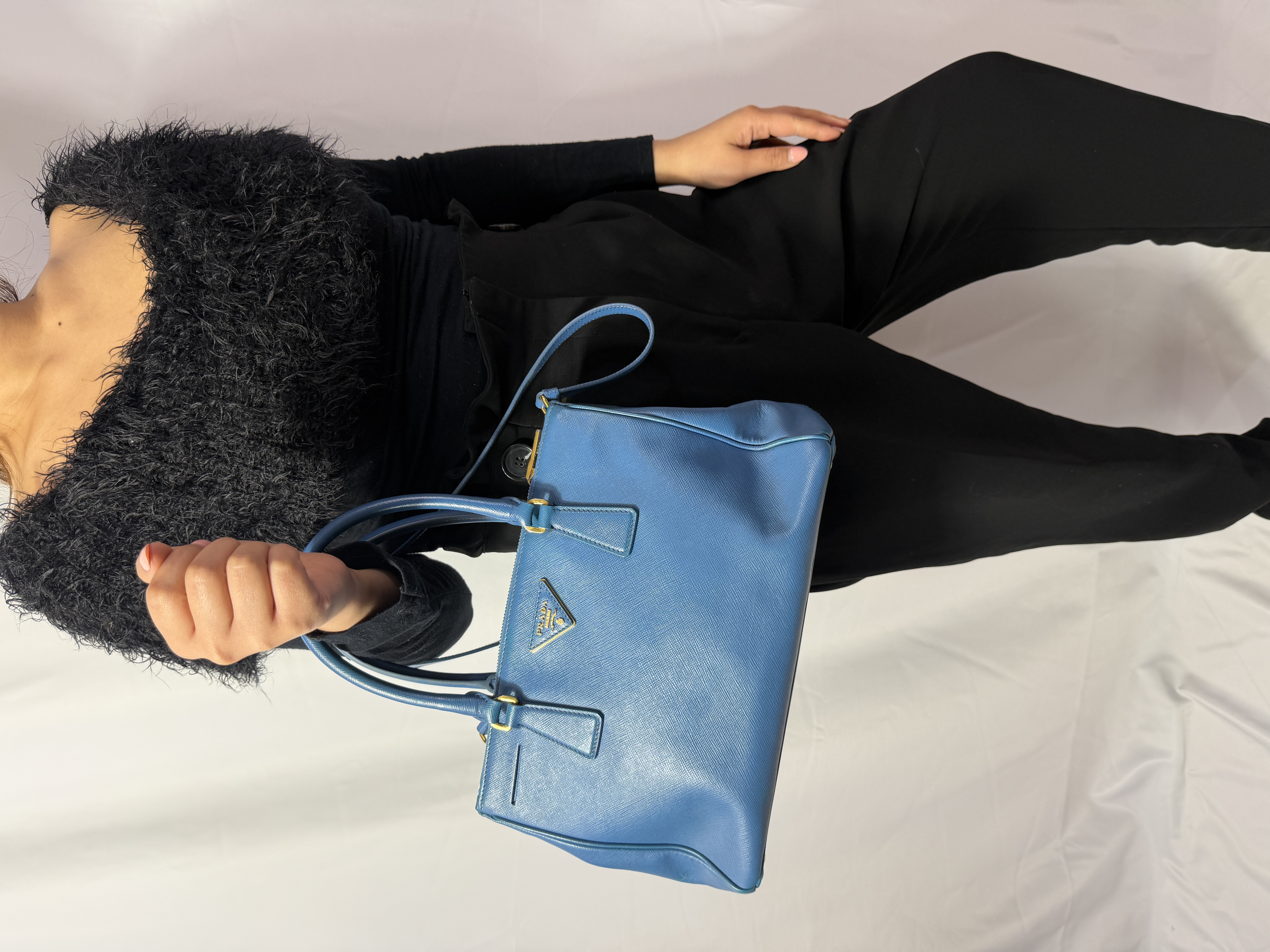 Prada Blue Saffiano Leather 2-Way Top Handle Bag thumbnail