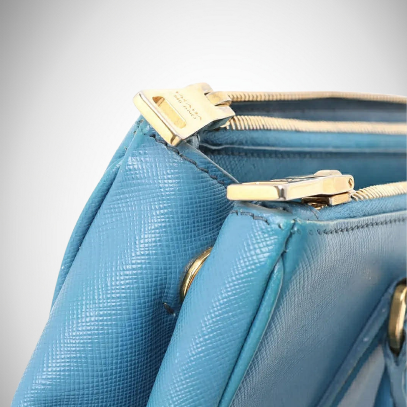 Prada Blue Saffiano Leather 2-Way Top Handle Bag thumbnail