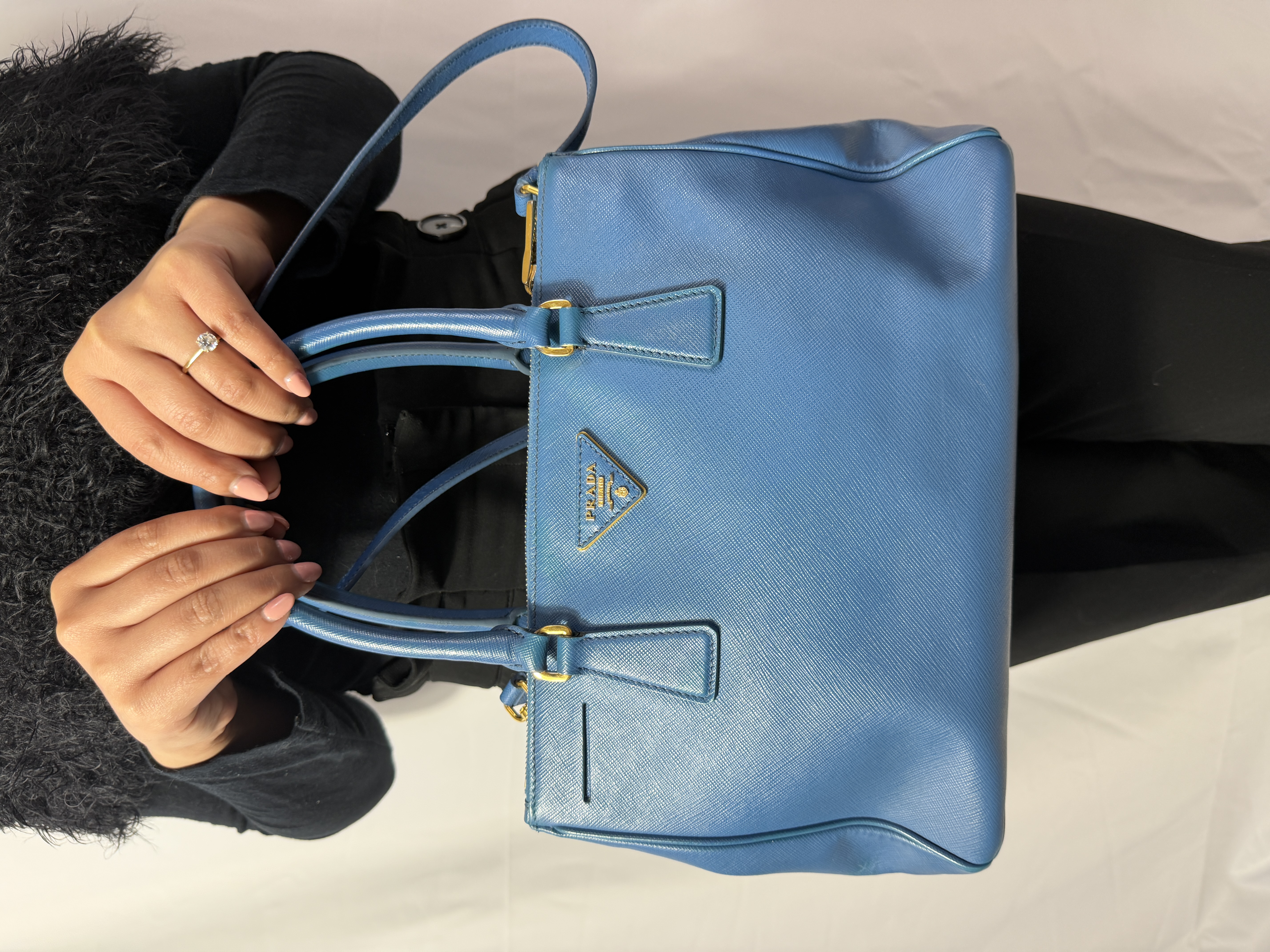 Prada Blue Saffiano Leather 2-Way Top Handle Bag thumbnail