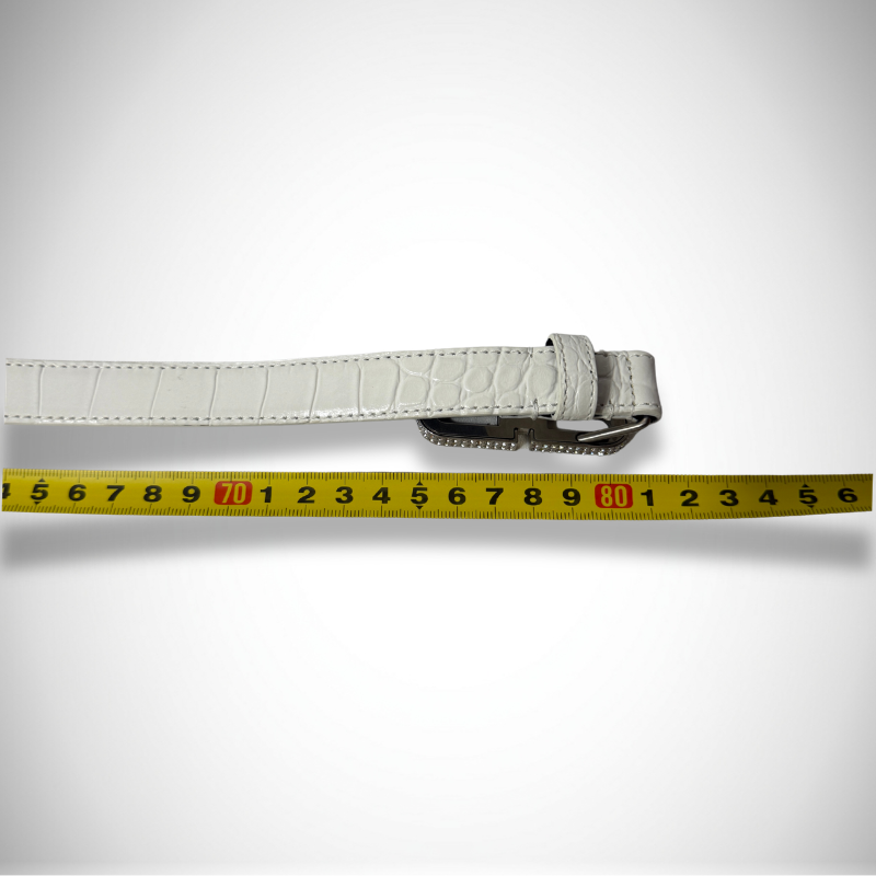 Balenciaga BB Crystal Buckle White Croc-Embossed Thin Leather Belt thumbnail