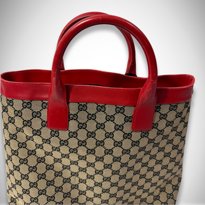 Gucci Vintage GG Supreme Canvas Tote Bag with Red Leather Trim alternate view