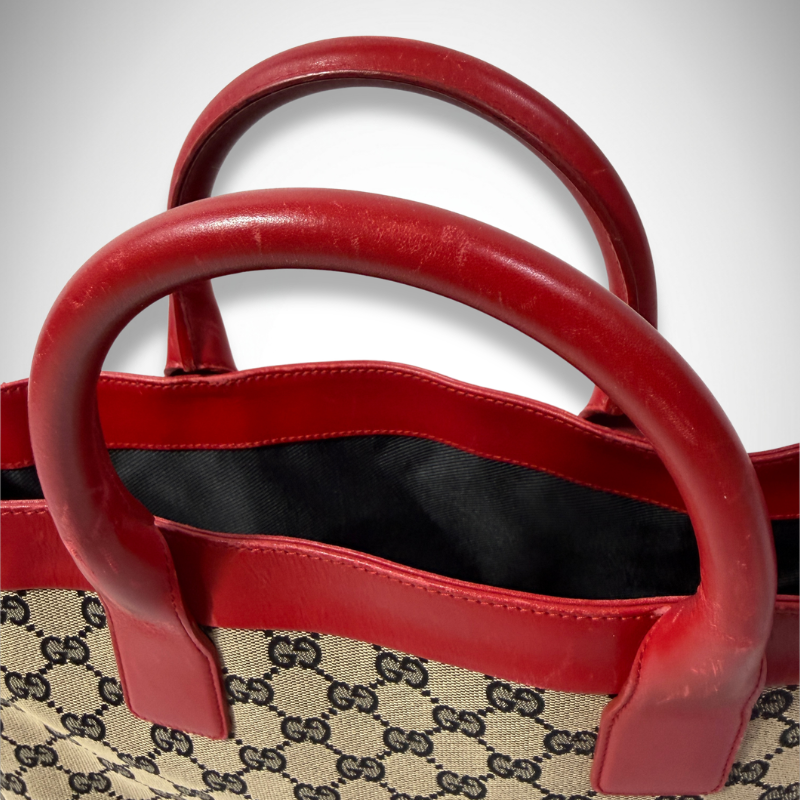 Gucci Vintage GG Supreme Canvas Tote Bag with Red Leather Trim thumbnail