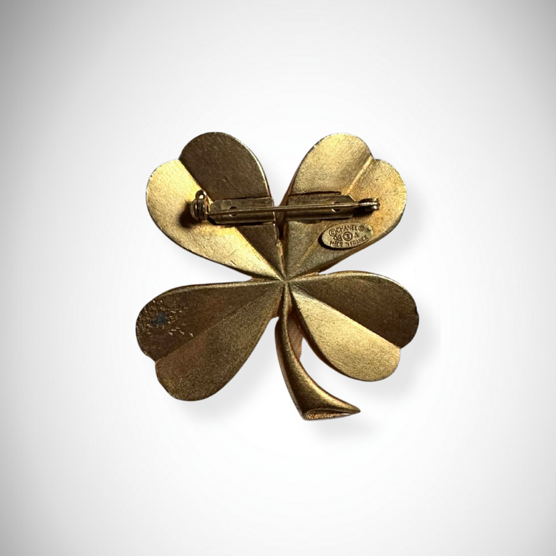 Chanel Vintage Gold Clover Brooch CC Logo alternate view