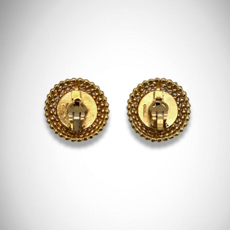 Chanel Vintage Textured CC Gold Tone Round Clip On Stud Earrings alternate view