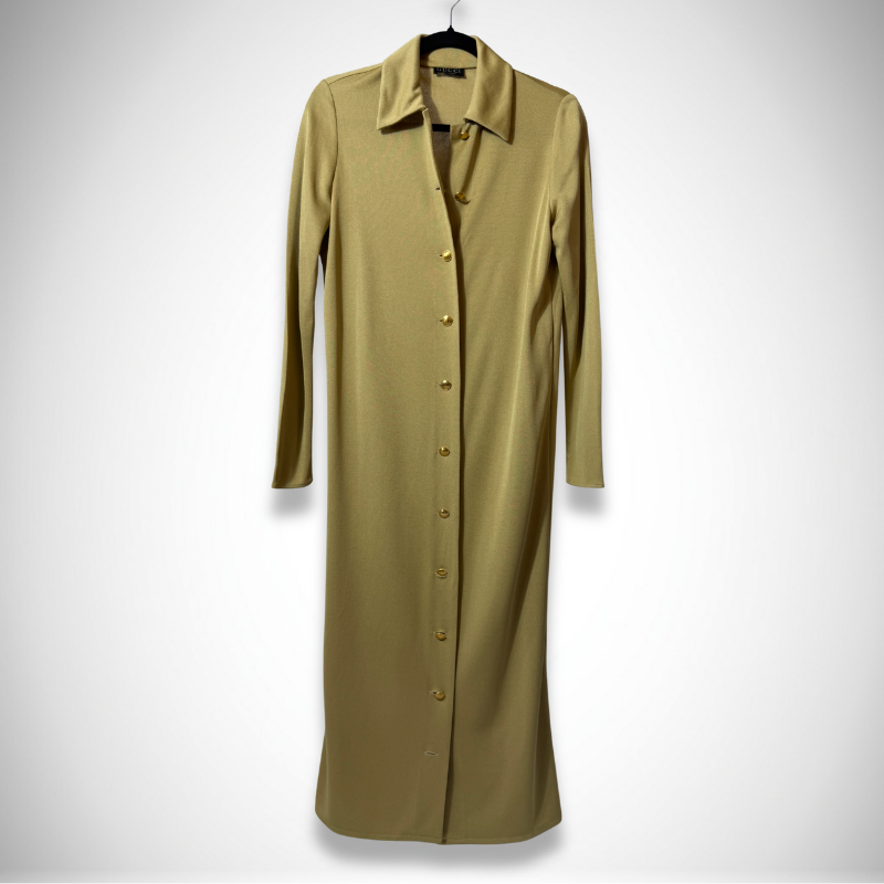 Gucci by Tom Ford Rare Vintage Ribbed Knit Maxi Shirt Dress in Olive Chartreuse