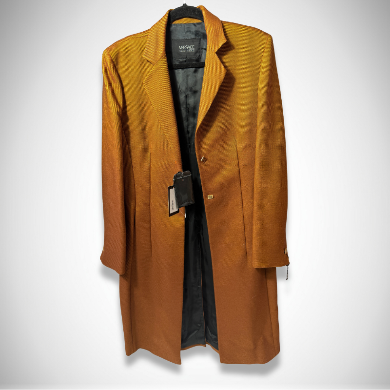 Versace Vintage Classic V2 Bronze Orange Twill Cappotto Coat