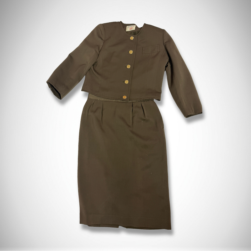 Givenchy Vintage Givenchy Life Collarless Crop Jacket & Skirt Suit Set in Brown