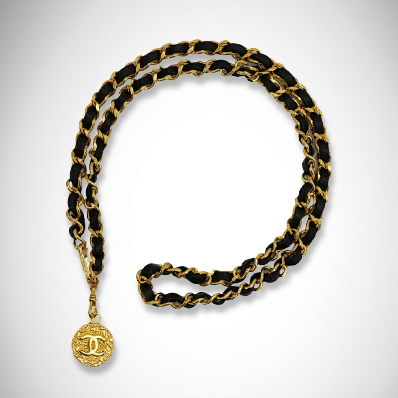 Chanel Vintage Interwoven Leather CC Medallion Chain Belt