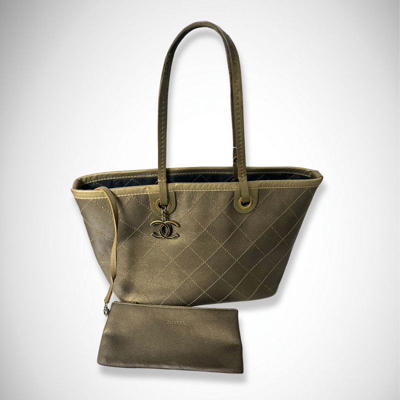 Chanel Metallic Olive Shopping Fever Tote with Pouch