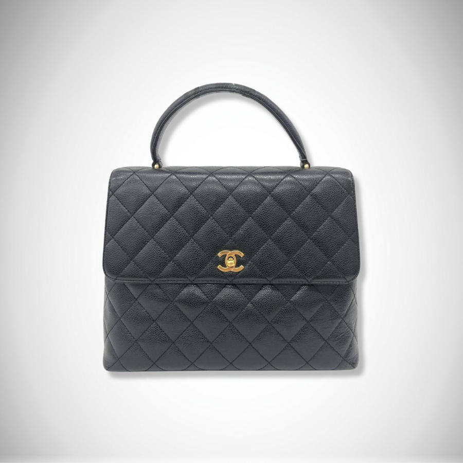 Chanel Vintage Caviar Kelly Top Handle Flap Bag