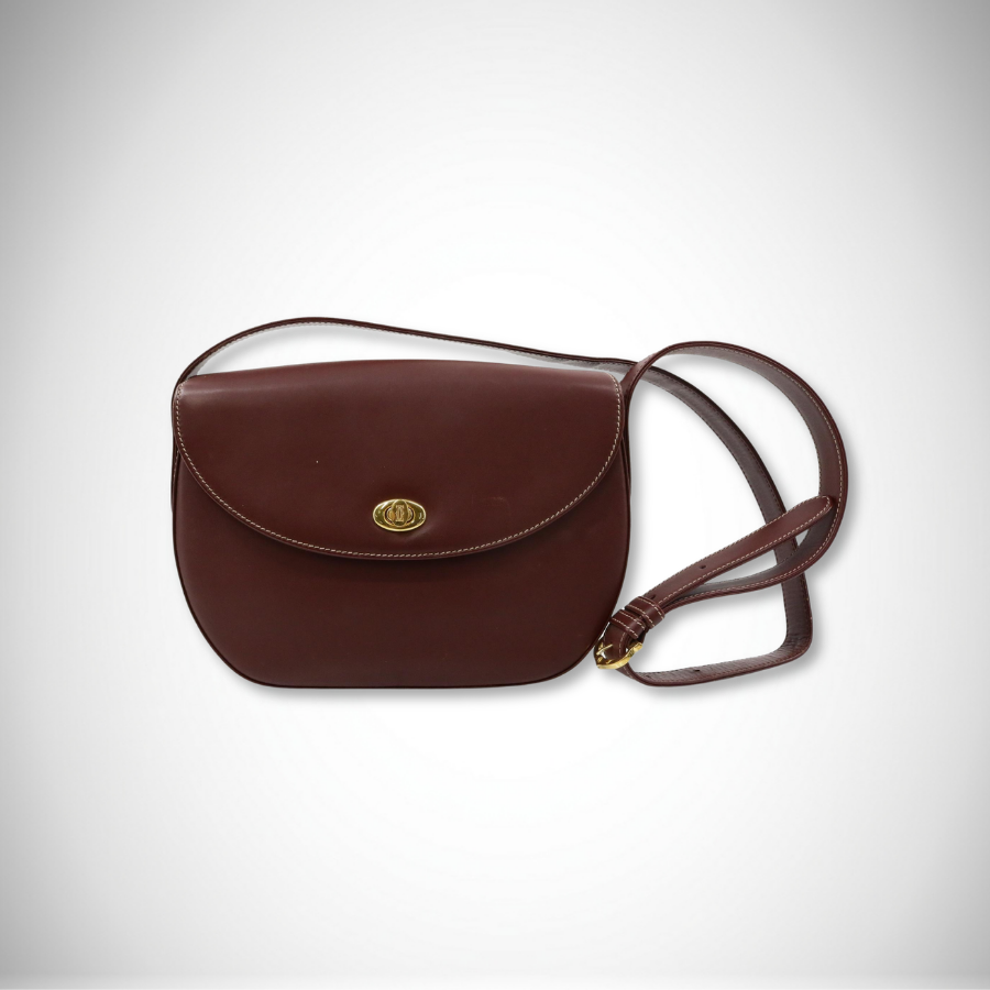 Cartier Vintage Must de Cartier Oval Flap Shoulder Bag in Burgundy