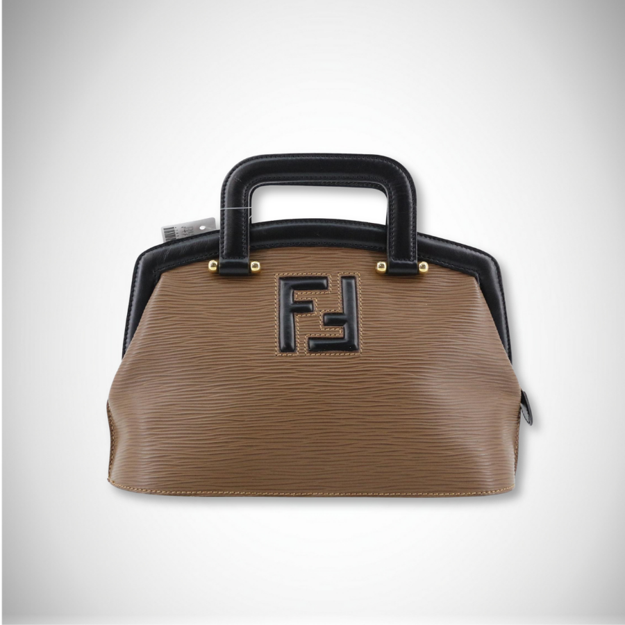 Fendi Vintage FF Logo Textured Leather Handbag